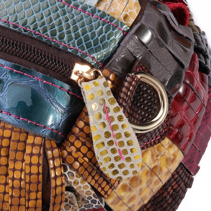 Dames Bohemian Grote Capaciteit Lederen Handtas Patchwork Handgemaakte Crossbody Tassen