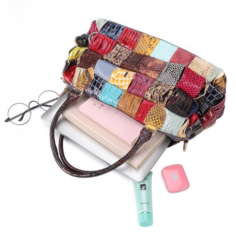 Dames Bohemian Grote Capaciteit Lederen Handtas Patchwork Handgemaakte Crossbody Tassen