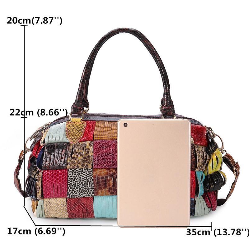 Dames Bohemian Grote Capaciteit Lederen Handtas Patchwork Handgemaakte Crossbody Tassen