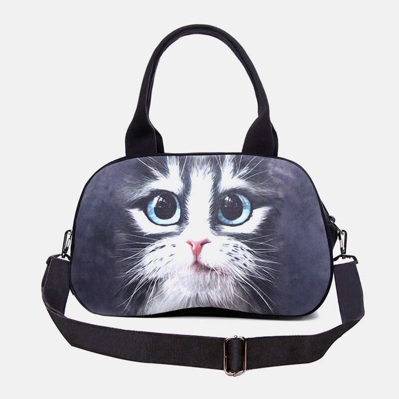 Dames Canvas 3d Driedimensionale Leuke Kat Animal-print Casual Cartoon Handtas Schoudertas Satchel Bag