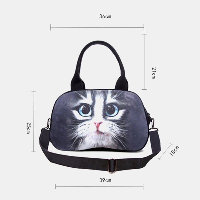 Dames Canvas 3d Driedimensionale Leuke Kat Animal-print Casual Cartoon Handtas Schoudertas Satchel Bag