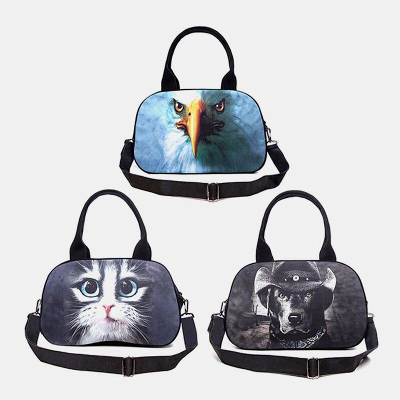 Dames Canvas 3d Driedimensionale Leuke Kat Animal-print Casual Cartoon Handtas Schoudertas Satchel Bag