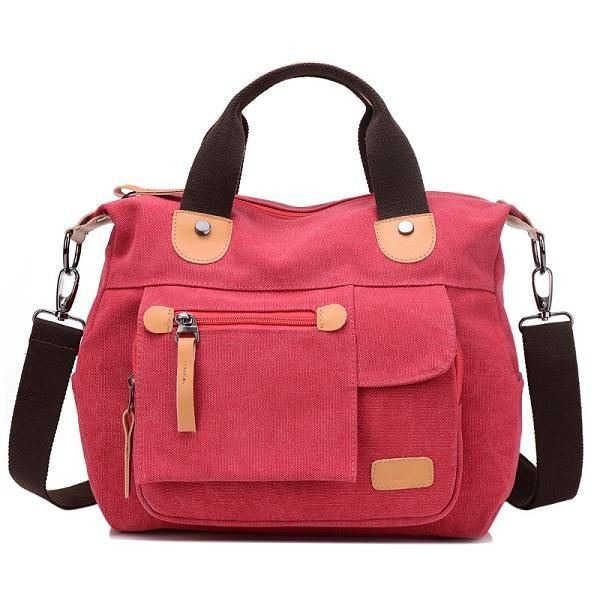 Dames Canvas Casual Grote Capaciteit Functionele Multi Pocket Handtas Schoudertas Crossbody Tas