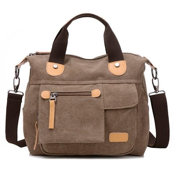 Dames Canvas Casual Grote Capaciteit Functionele Multi Pocket Handtas Schoudertas Crossbody Tas