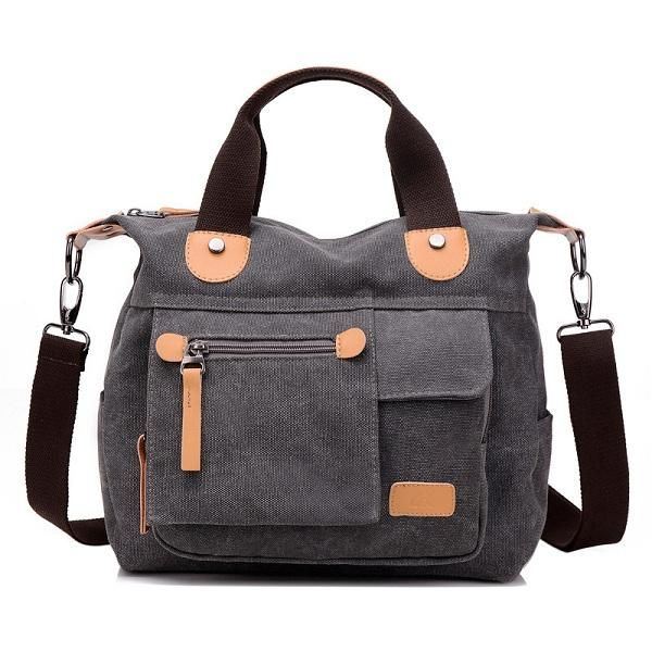 Dames Canvas Casual Grote Capaciteit Functionele Multi Pocket Handtas Schoudertas Crossbody Tas