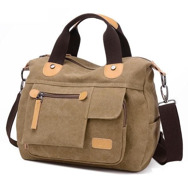 Dames Canvas Casual Grote Capaciteit Functionele Multi Pocket Handtas Schoudertas Crossbody Tas