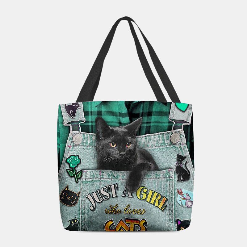 Dames Canvas Driedimensionale 3d Leuke Zwarte Kat Handtas Tote Schoudertas