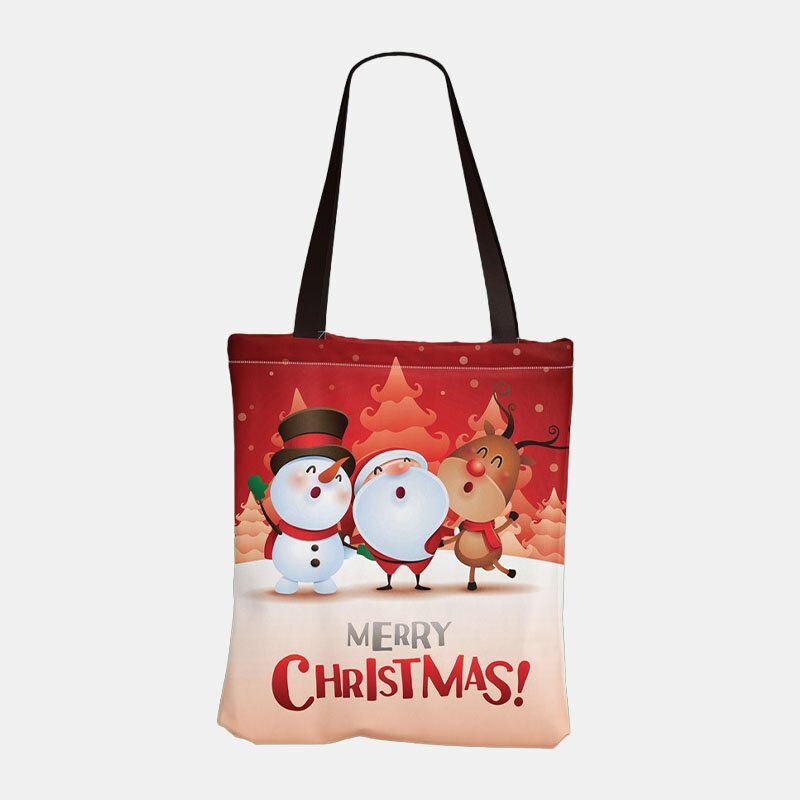 Dames Canvas Feestelijke Kerst Elanden Kerstman Printpatroon Dagelijks Casual Handtas Schoudertas