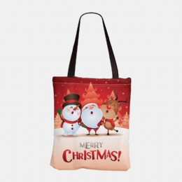 Dames Canvas Feestelijke Kerst Elanden Kerstman Printpatroon Dagelijks Casual Handtas Schoudertas