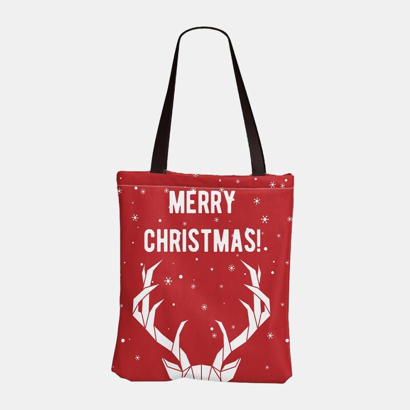 Dames Canvas Feestelijke Kerst Elanden Kerstman Printpatroon Dagelijks Casual Handtas Schoudertas