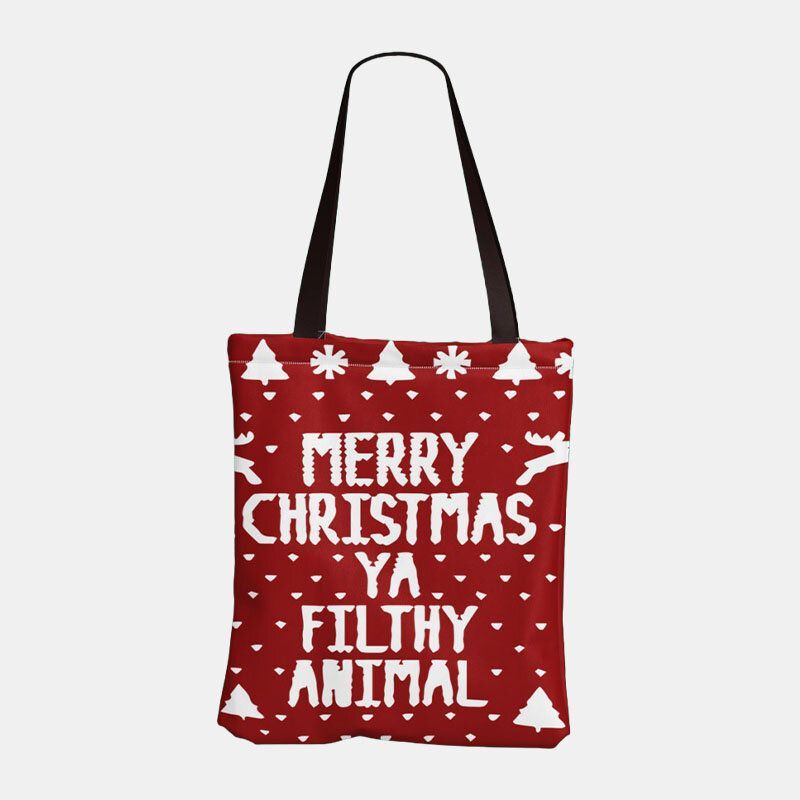 Dames Canvas Feestelijke Kerst Elanden Kerstman Printpatroon Dagelijks Casual Handtas Schoudertas