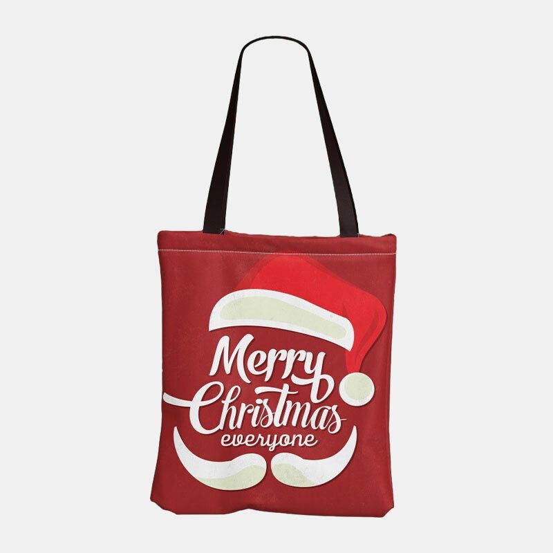 Dames Canvas Feestelijke Kerst Elanden Kerstman Printpatroon Dagelijks Casual Handtas Schoudertas