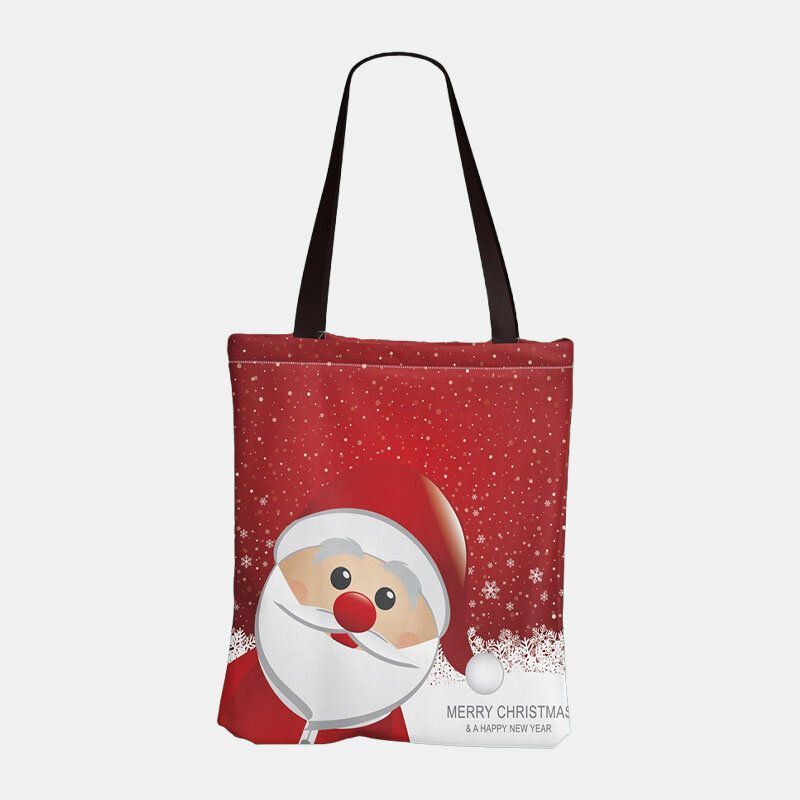 Dames Canvas Feestelijke Kerst Elanden Kerstman Printpatroon Dagelijks Casual Handtas Schoudertas