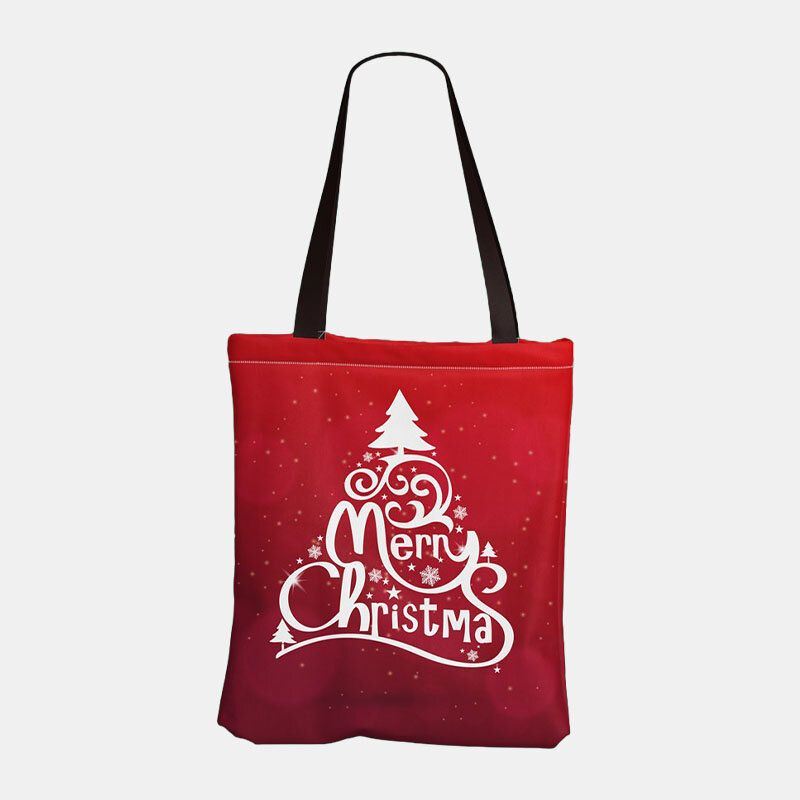 Dames Canvas Feestelijke Kerst Elanden Kerstman Printpatroon Dagelijks Casual Handtas Schoudertas