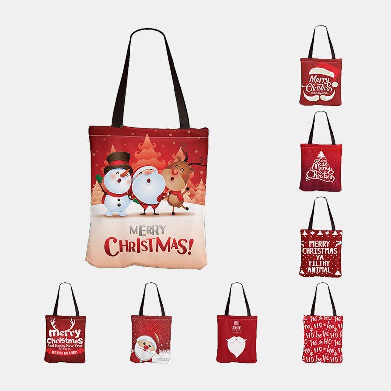 Dames Canvas Feestelijke Kerst Elanden Kerstman Printpatroon Dagelijks Casual Handtas Schoudertas