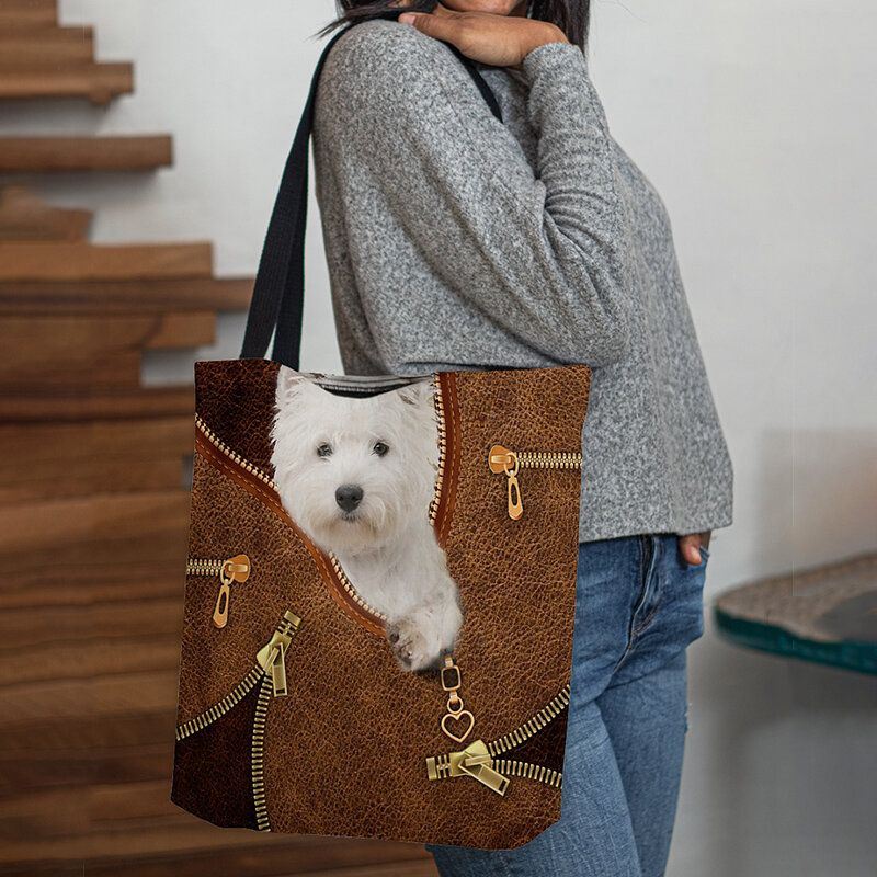 Dames Canvas Leuke 3d Driedimensionale Cartoon Hond Patroon Casual Schoudertas Handtas Tote