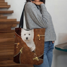 Dames Canvas Leuke 3d Driedimensionale Cartoon Hond Patroon Casual Schoudertas Handtas Tote