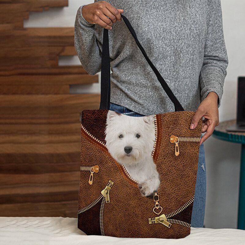 Dames Canvas Leuke 3d Driedimensionale Cartoon Hond Patroon Casual Schoudertas Handtas Tote