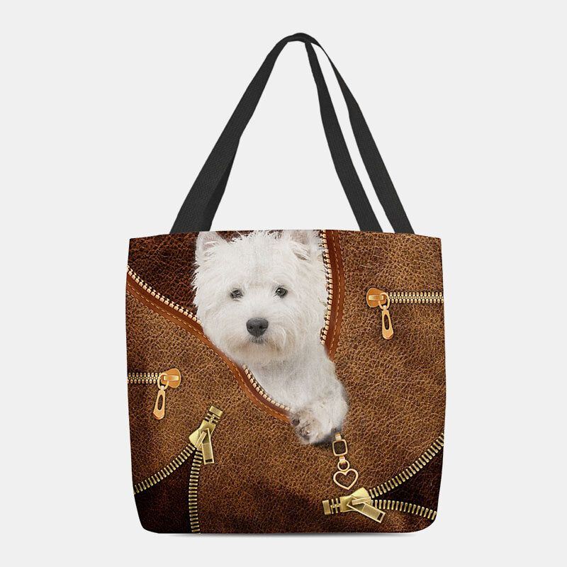 Dames Canvas Leuke 3d Driedimensionale Cartoon Hond Patroon Casual Schoudertas Handtas Tote