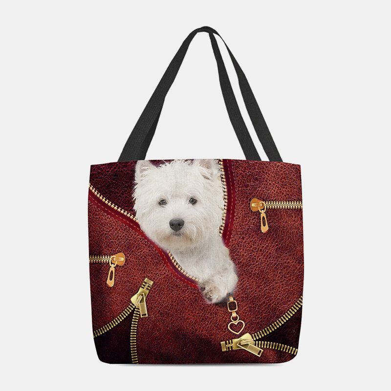 Dames Canvas Leuke 3d Driedimensionale Cartoon Hond Patroon Casual Schoudertas Handtas Tote