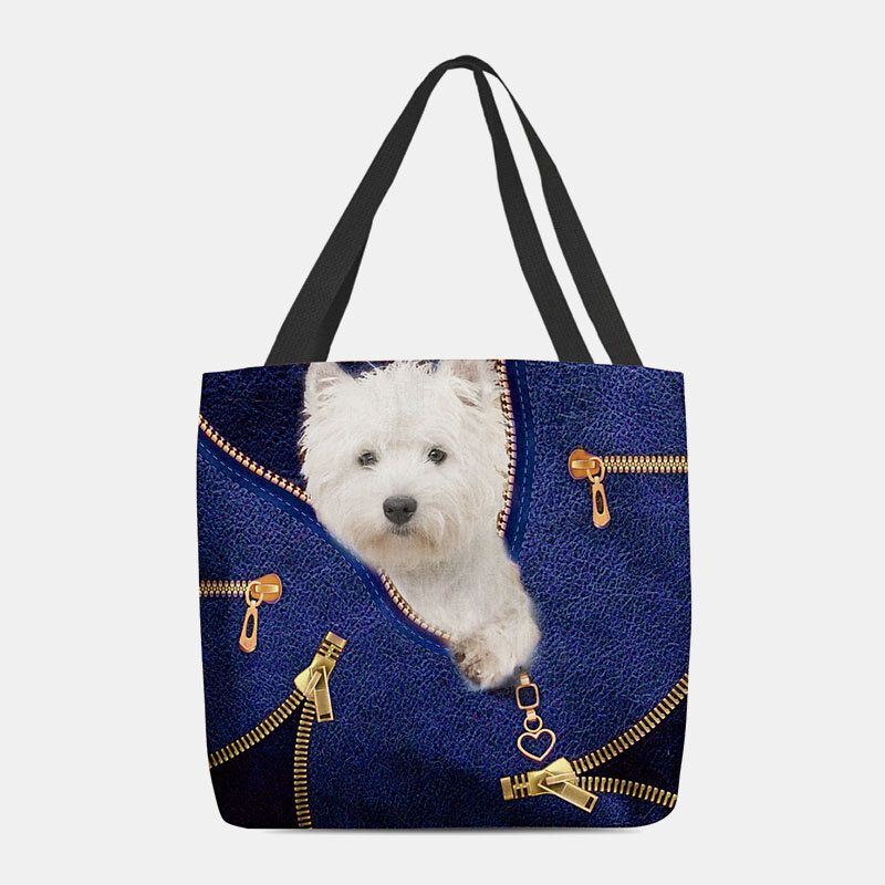 Dames Canvas Leuke 3d Driedimensionale Cartoon Hond Patroon Casual Schoudertas Handtas Tote