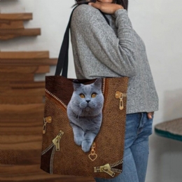 Dames Canvas Leuke 3d Driedimensionale Cartoon Kat Patroon Casual Schoudertas Handtas Tote