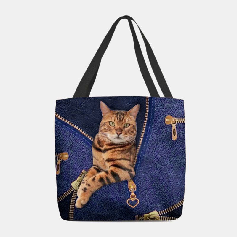 Dames Canvas Leuke 3d Driedimensionale Visie Kat Patroon Schoudertas Handtas Tote