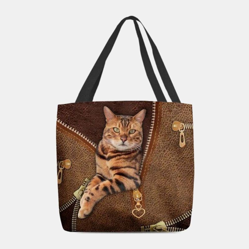 Dames Canvas Leuke 3d Driedimensionale Visie Kat Patroon Schoudertas Handtas Tote