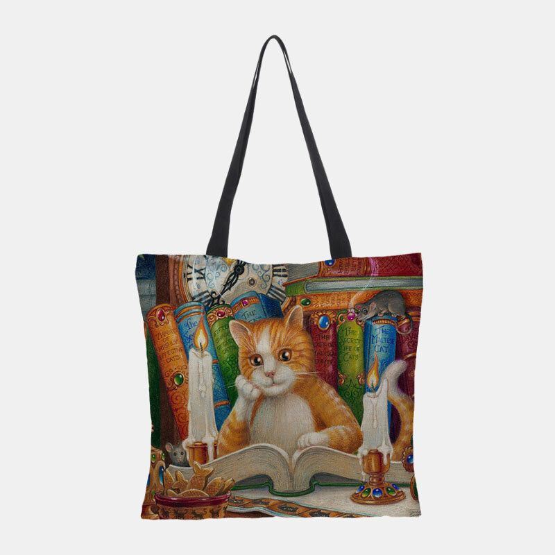 Dames Canvas Leuke Cartoon Olieverf Katten Afdrukken Waterdichte Boodschappentas Schoudertas Handtas: