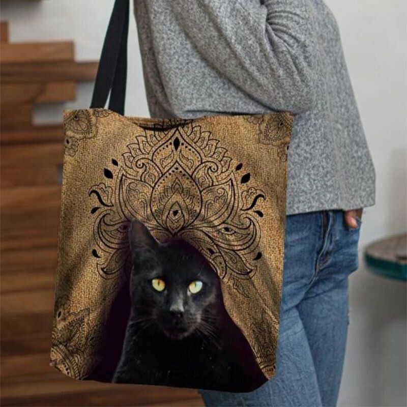 Dames Canvas Leuke Zwarte Kat Patroon Handtas Tote Schoudertas