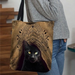 Dames Canvas Leuke Zwarte Kat Patroon Handtas Tote Schoudertas