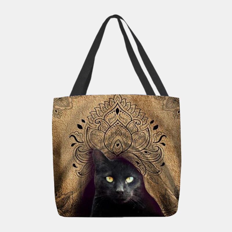 Dames Canvas Leuke Zwarte Kat Patroon Handtas Tote Schoudertas