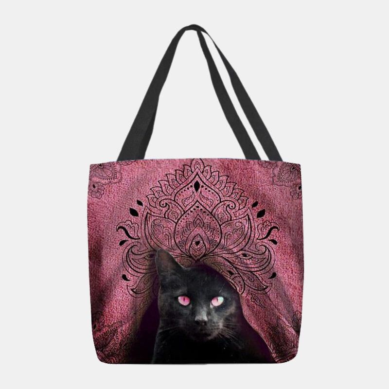 Dames Canvas Leuke Zwarte Kat Patroon Handtas Tote Schoudertas