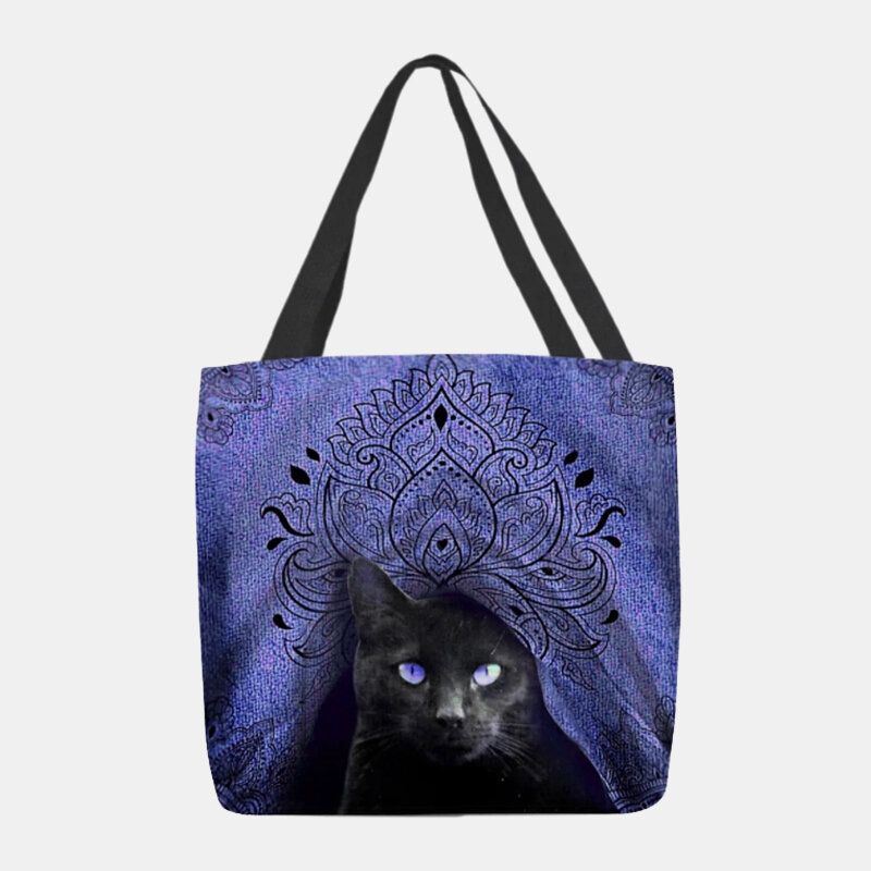 Dames Canvas Leuke Zwarte Kat Patroon Handtas Tote Schoudertas