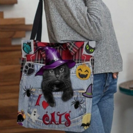 Dames Canvas Magische Hoed Driedimensionale 3d Leuke Zwarte Kat Handtas Tote Schoudertas