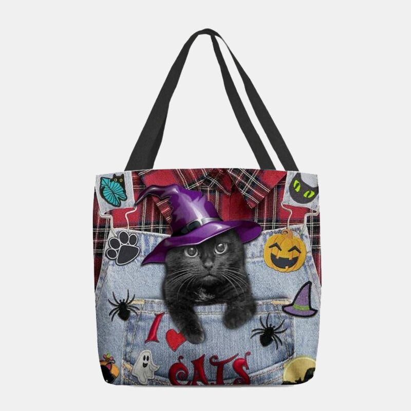 Dames Canvas Magische Hoed Driedimensionale 3d Leuke Zwarte Kat Handtas Tote Schoudertas