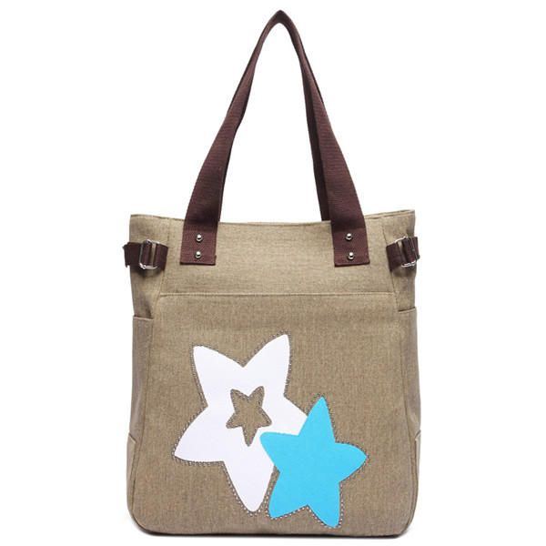 Dames Canvas Star Tote Handtassen Casual Schoudertassen Capaciteit Boodschappentassen