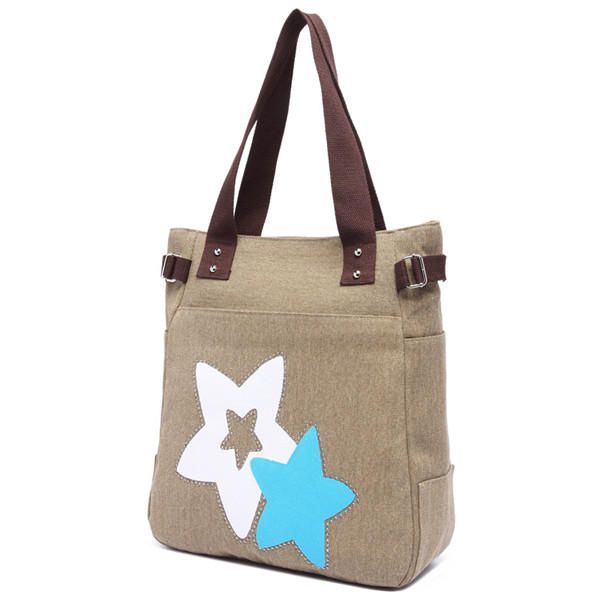 Dames Canvas Star Tote Handtassen Casual Schoudertassen Capaciteit Boodschappentassen