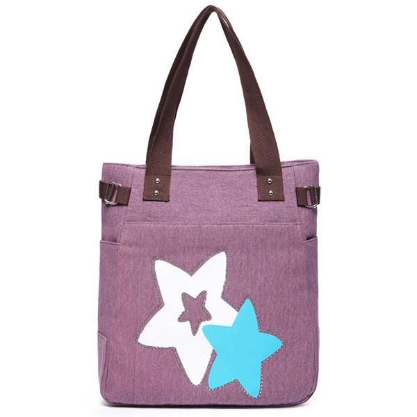 Dames Canvas Star Tote Handtassen Casual Schoudertassen Capaciteit Boodschappentassen