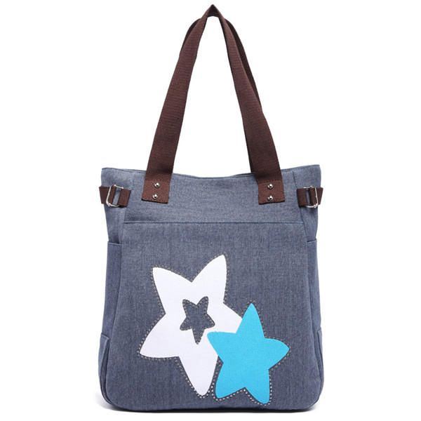 Dames Canvas Star Tote Handtassen Casual Schoudertassen Capaciteit Boodschappentassen