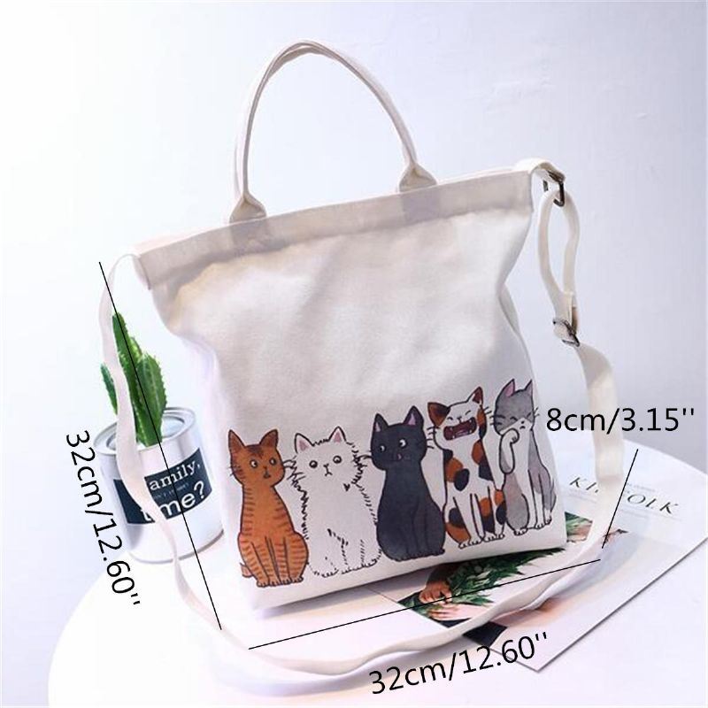 Dames Cartoon Katten Gedrukt Canvas Tote Winkelen Handtas Strandtas Schoudertas