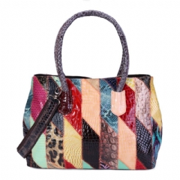 Dames Echt Leer Patchwork Hnadbag Schoudertas