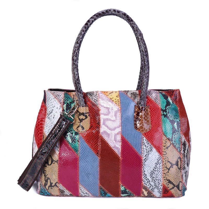 Dames Echt Leer Patchwork Hnadbag Schoudertas