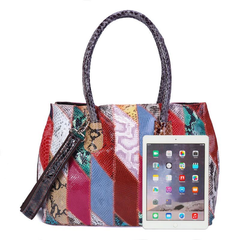 Dames Echt Leer Patchwork Hnadbag Schoudertas