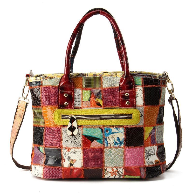 Dames Echt Leer Vintage Tote Handtas Grote Capaciteit Stiksels Crossbody Tas