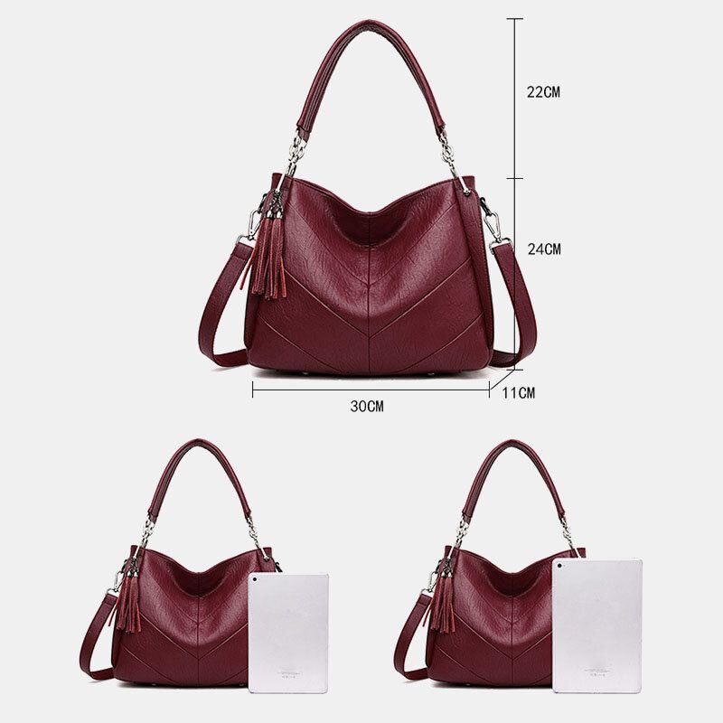 Dames Grote Capaciteit Solid Tassel Tote Bag Crossbody Bag Handtas