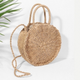 Dames Handgeweven Tas Ronde Rotan Stro Bohemen Stijl Strand Cirkel Strandtassen