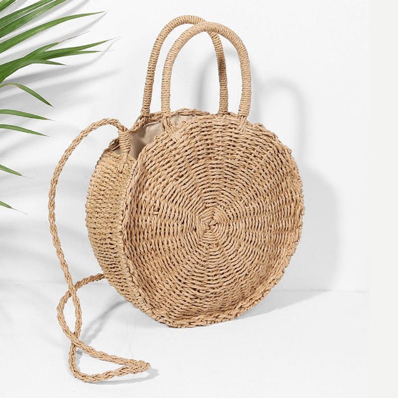 Dames Handgeweven Tas Ronde Rotan Stro Bohemen Stijl Strand Cirkel Strandtassen