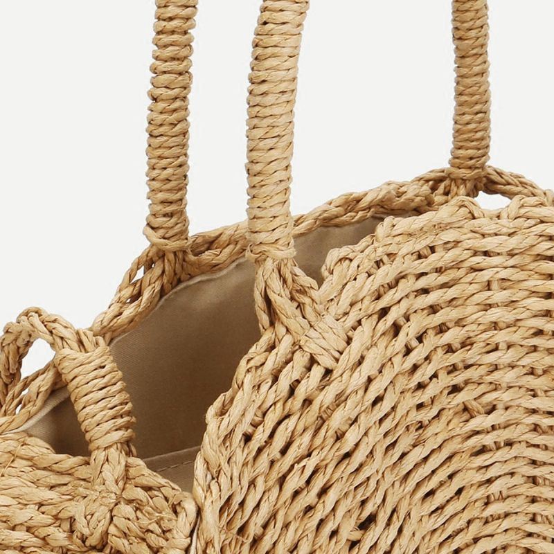 Dames Handgeweven Tas Ronde Rotan Stro Bohemen Stijl Strand Cirkel Strandtassen