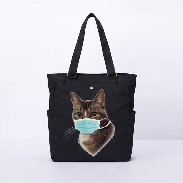 Dames Kattenpatroon Masker Casual Canvas Schoudertas